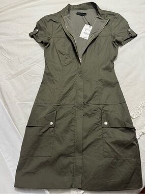 Zara Olive Green Zip-Front Dress